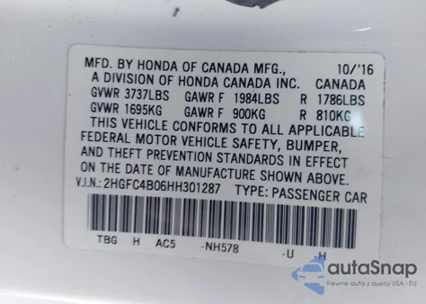 2017 Honda Civic Lx-P z USA, uszkodzony, nr VIN 2HGFC4B06HH301287